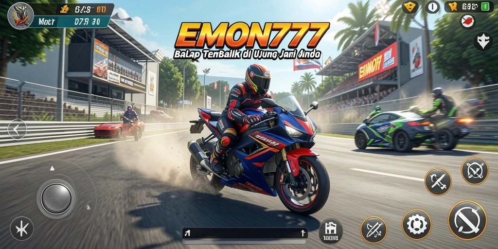 Gameplay seru dari EMON777 dengan aksi balap motor yang mendebarkan.