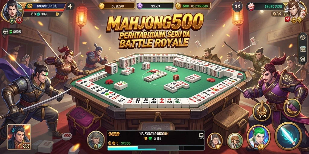 Gameplay seru MAHJONG500 yang penuh aksi di medan battle royale.
