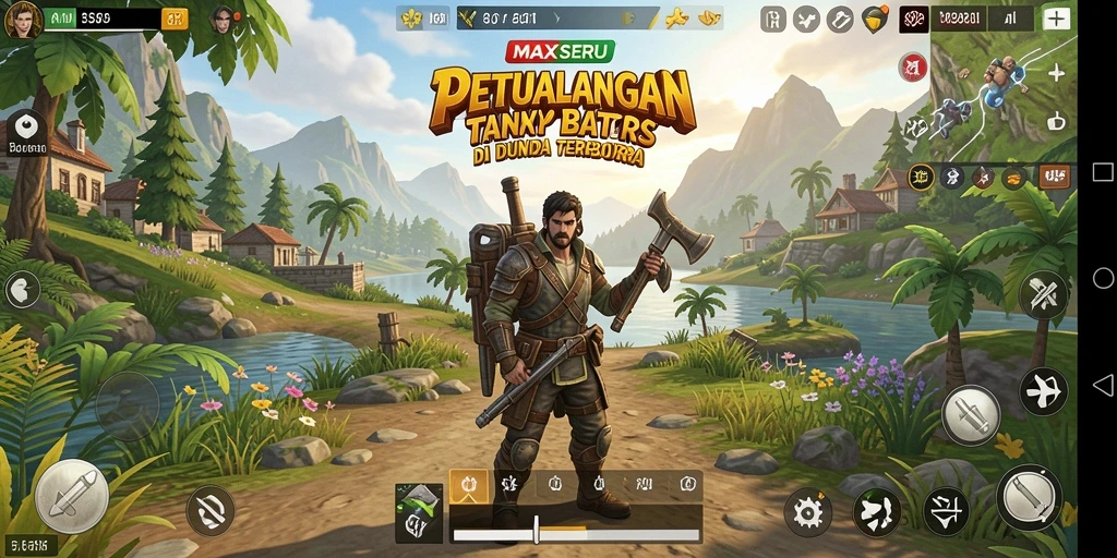 Screenshot gameplay MAXSERU yang menampilkan petualangan seru di dunia terbuka.