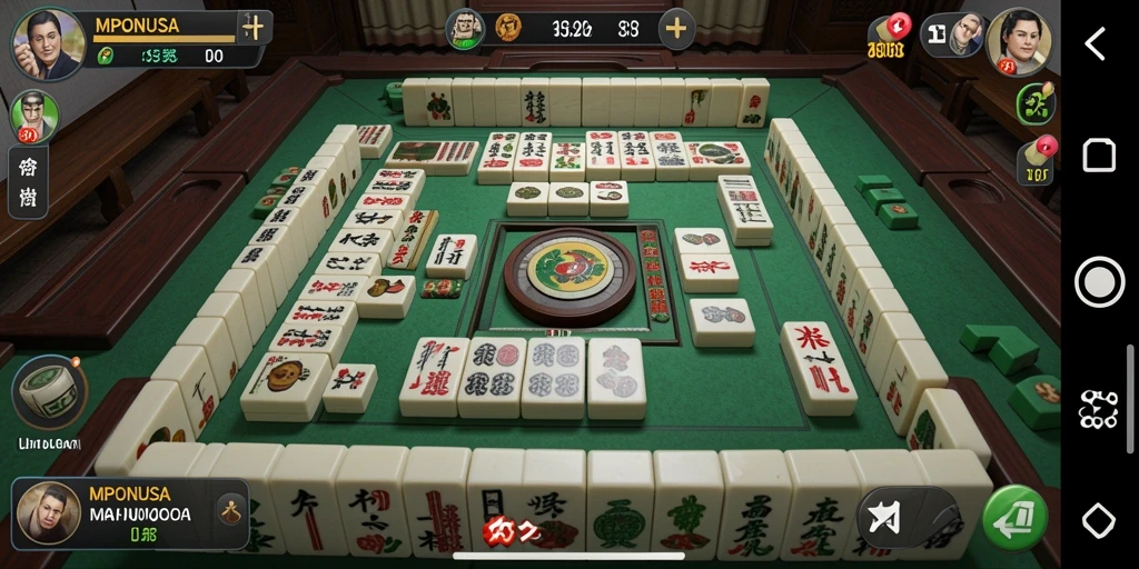 Tampilan gameplay seru di MPONUSA, bermain Mahjong dengan teman-teman.