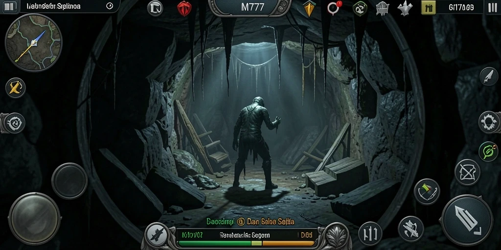 Tampilkan gameplay menegangkan dalam kegelapan yang mencekam.
