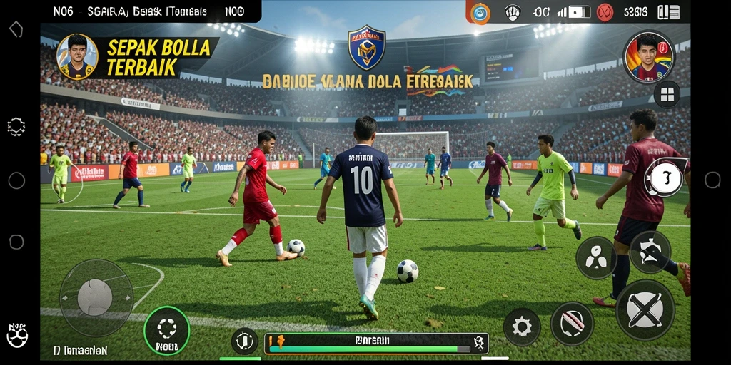 Screenshot gameplay N06 yang menunjukkan aksi sepak bola seru.
