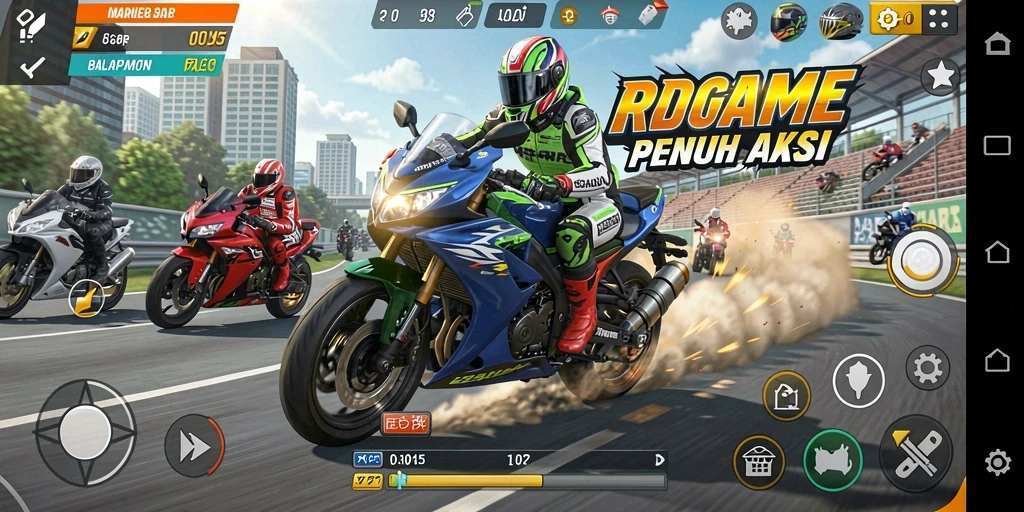 Tampilan gameplay RPGAME yang mendebarkan di lintasan balap.