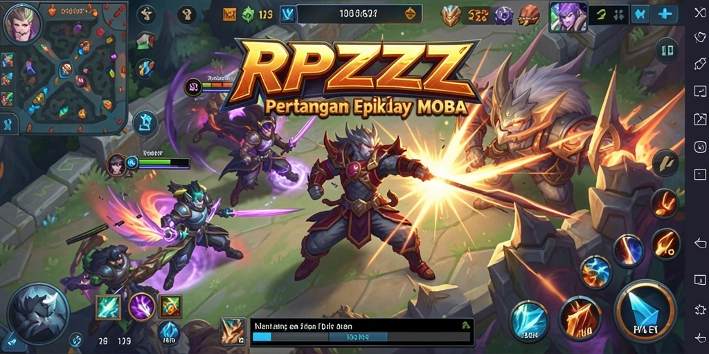 Tangkapan layar gameplay RPZZZ menunjukkan pertempuran seru di arena MOBA.