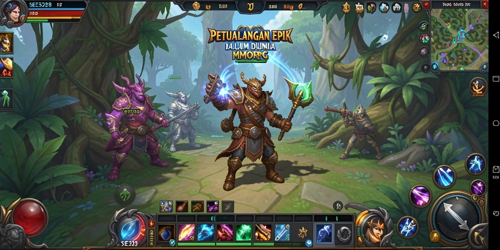 Screenshot gameplay SE328 menampilkan pertempuran epik dalam dunia MMORPG.