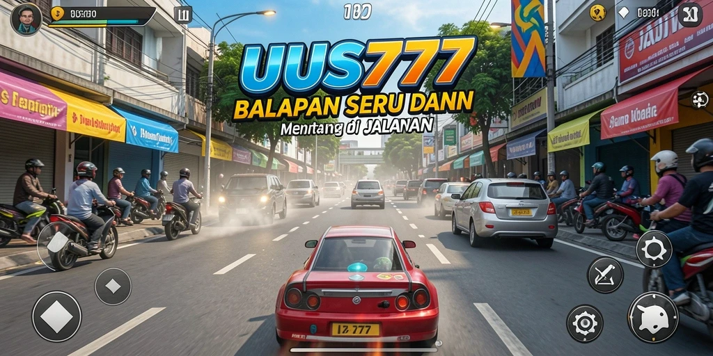 Screenshot UUS777 menampilkan aksi balapan mendebarkan di jalanan.
